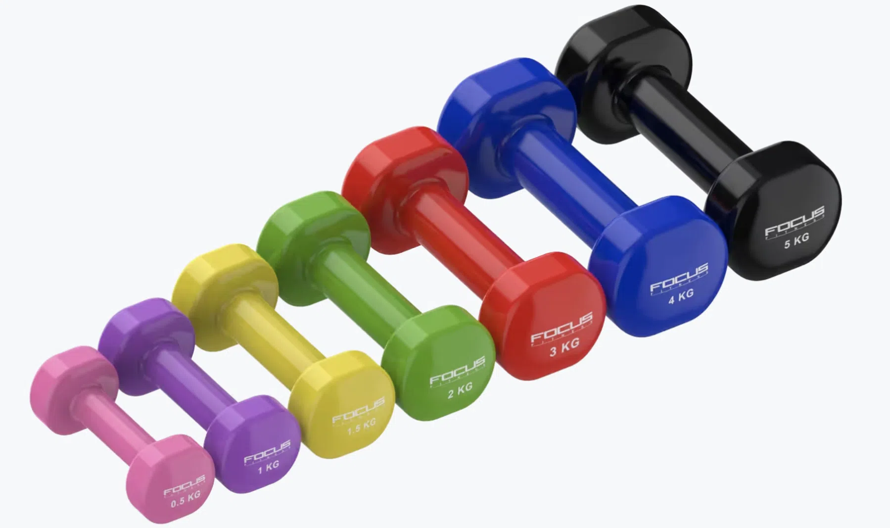 FOCUS FITNESS Vinyl Dumbbells: 0,5 tot 5 kg
